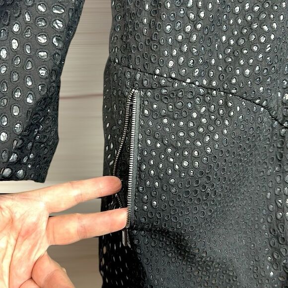 ZAC POSEN Women's Black Hooded Perforated Trench Coat Zip Front size L - Picture 6 of 15